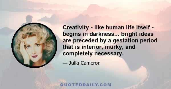 Creativity - like human life itself - begins in darkness... bright ideas are preceded by a gestation period that is interior, murky, and completely necessary.