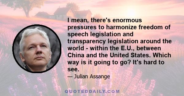 I mean, there's enormous pressures to harmonize freedom of speech legislation and transparency legislation around the world - within the E.U., between China and the United States. Which way is it going to go? It's hard