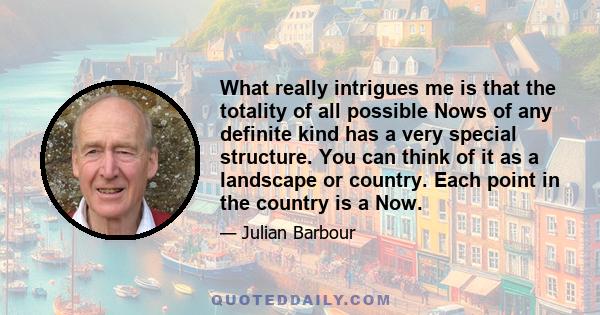 What really intrigues me is that the totality of all possible Nows of any definite kind has a very special structure. You can think of it as a landscape or country. Each point in the country is a Now.