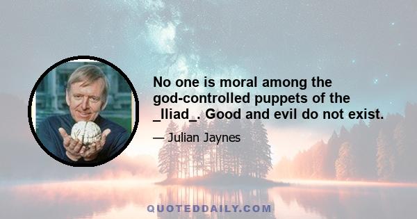 No one is moral among the god-controlled puppets of the _Iliad_. Good and evil do not exist.