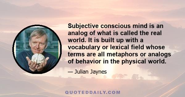 Subjective conscious mind is an analog of what is called the real world. It is built up with a vocabulary or lexical field whose terms are all metaphors or analogs of behavior in the physical world.