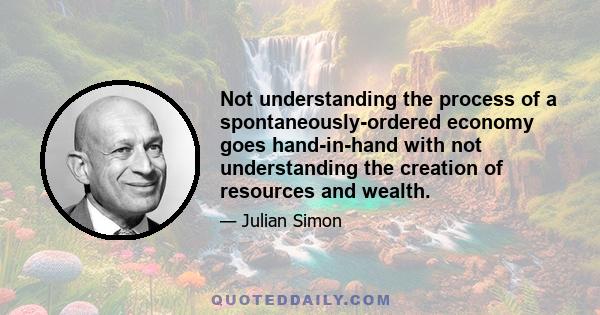 Not understanding the process of a spontaneously-ordered economy goes hand-in-hand with not understanding the creation of resources and wealth. And when a person does not understand the creation of resources and wealth, 