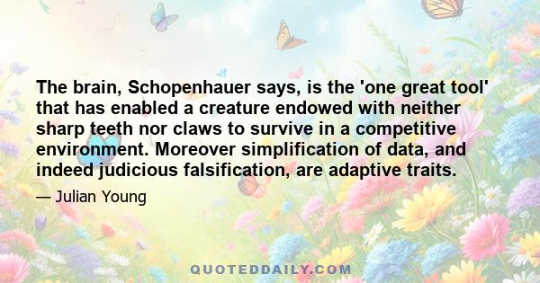 The brain, Schopenhauer says, is the 'one great tool' that has enabled a creature endowed with neither sharp teeth nor claws to survive in a competitive environment. Moreover simplification of data, and indeed judicious 