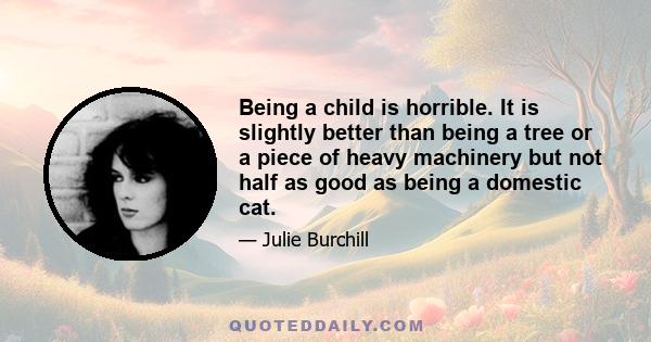 Being a child is horrible. It is slightly better than being a tree or a piece of heavy machinery but not half as good as being a domestic cat.