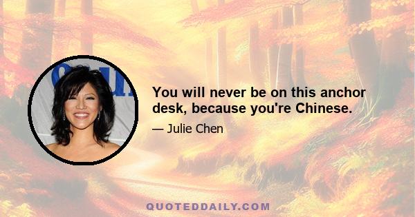 You will never be on this anchor desk, because you're Chinese.