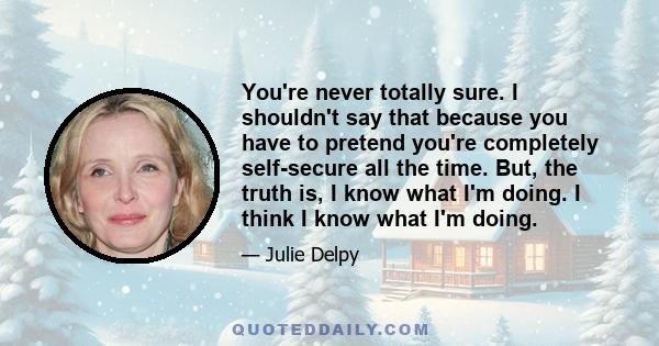 You're never totally sure. I shouldn't say that because you have to pretend you're completely self-secure all the time. But, the truth is, I know what I'm doing. I think I know what I'm doing.