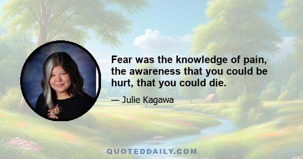 Fear was the knowledge of pain, the awareness that you could be hurt, that you could die.