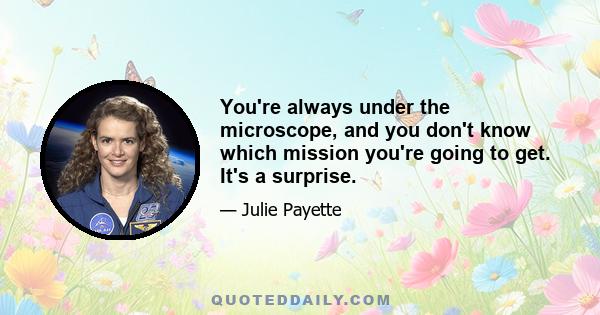 You're always under the microscope, and you don't know which mission you're going to get. It's a surprise.