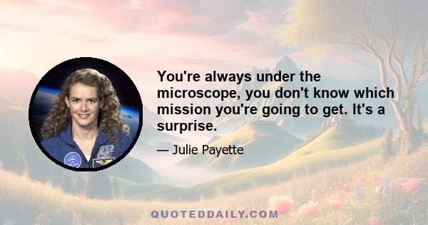 You're always under the microscope, you don't know which mission you're going to get. It's a surprise.