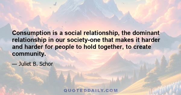 Consumption is a social relationship, the dominant relationship in our society-one that makes it harder and harder for people to hold together, to create community.