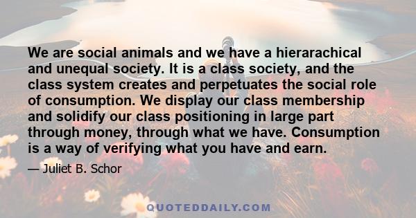 We are social animals and we have a hierarachical and unequal society. It is a class society, and the class system creates and perpetuates the social role of consumption. We display our class membership and solidify our 