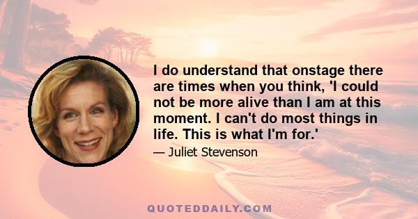 I do understand that onstage there are times when you think, 'I could not be more alive than I am at this moment. I can't do most things in life. This is what I'm for.'