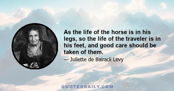 As the life of the horse is in his legs, so the life of the traveler is in his feet, and good care should be taken of them.