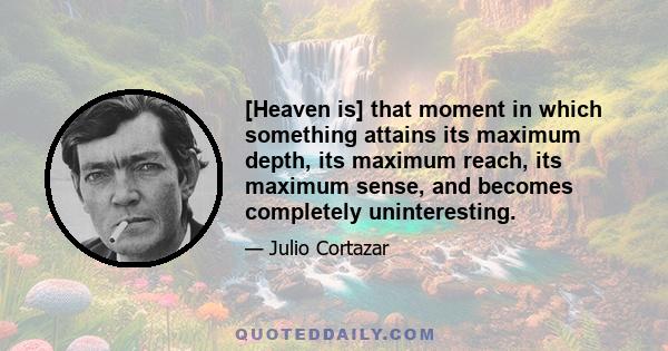 [Heaven is] that moment in which something attains its maximum depth, its maximum reach, its maximum sense, and becomes completely uninteresting.