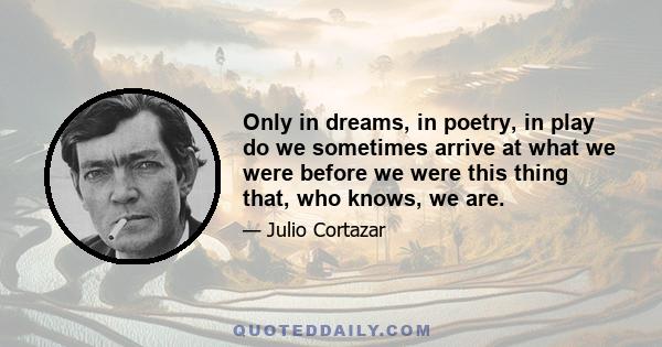 Only in dreams, in poetry, in play do we sometimes arrive at what we were before we were this thing that, who knows, we are.