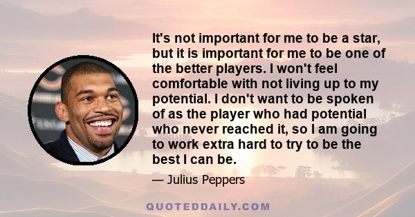 It's not important for me to be a star, but it is important for me to be one of the better players. I won't feel comfortable with not living up to my potential. I don't want to be spoken of as the player who had