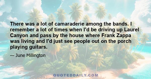 There was a lot of camaraderie among the bands. I remember a lot of times when I'd be driving up Laurel Canyon and pass by the house where Frank Zappa was living and I'd just see people out on the porch playing guitars.