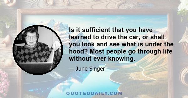 Is it sufficient that you have learned to drive the car, or shall you look and see what is under the hood? Most people go through life without ever knowing.