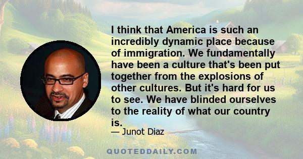 I think that America is such an incredibly dynamic place because of immigration. We fundamentally have been a culture that's been put together from the explosions of other cultures. But it's hard for us to see. We have