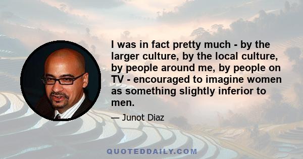 I was in fact pretty much - by the larger culture, by the local culture, by people around me, by people on TV - encouraged to imagine women as something slightly inferior to men.