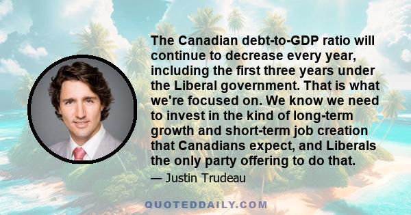 The Canadian debt-to-GDP ratio will continue to decrease every year, including the first three years under the Liberal government. That is what we're focused on. We know we need to invest in the kind of long-term growth 