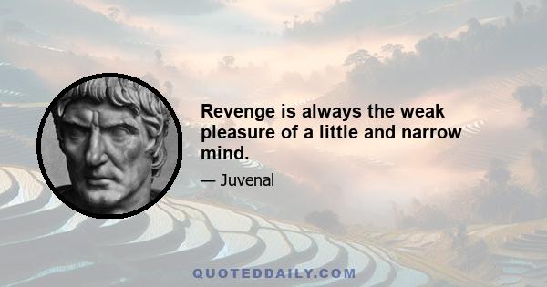 Revenge is always the weak pleasure of a little and narrow mind.