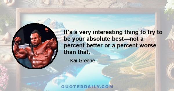 It’s a very interesting thing to try to be your absolute best—not a percent better or a percent worse than that.