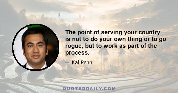 The point of serving your country is not to do your own thing or to go rogue, but to work as part of the process.