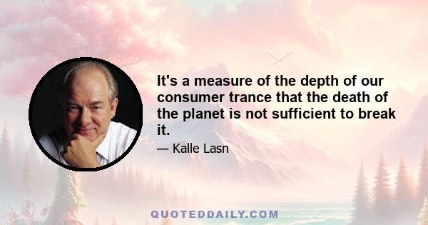 It's a measure of the depth of our consumer trance that the death of the planet is not sufficient to break it.