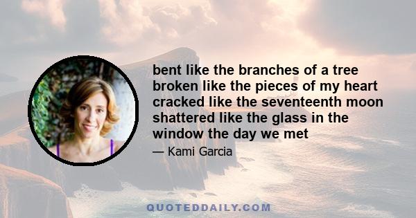 bent like the branches of a tree broken like the pieces of my heart cracked like the seventeenth moon shattered like the glass in the window the day we met