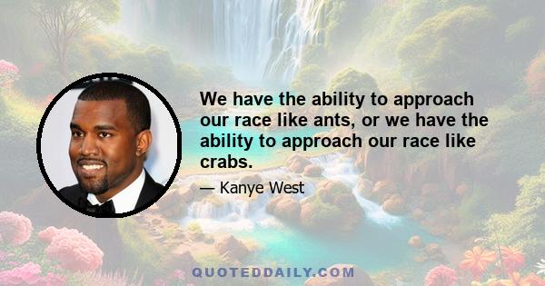 We have the ability to approach our race like ants, or we have the ability to approach our race like crabs.