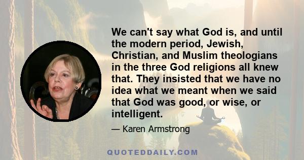 We can't say what God is, and until the modern period, Jewish, Christian, and Muslim theologians in the three God religions all knew that. They insisted that we have no idea what we meant when we said that God was good, 