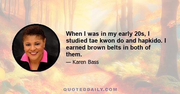 When I was in my early 20s, I studied tae kwon do and hapkido. I earned brown belts in both of them.