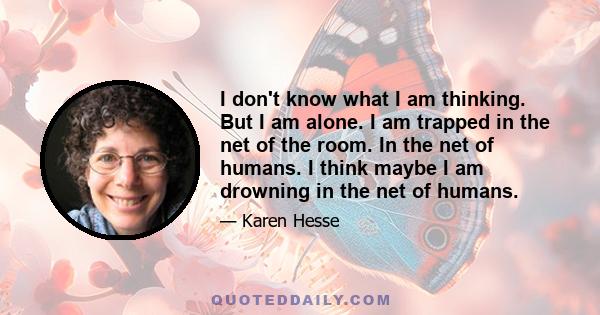 I don't know what I am thinking. But I am alone. I am trapped in the net of the room. In the net of humans. I think maybe I am drowning in the net of humans.