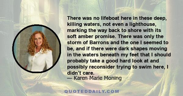 There was no lifeboat here in these deep, killing waters, not even a lighthouse, marking the way back to shore with its soft amber promise. There was only the storm of Barrons and the one I seemed to be, and if there