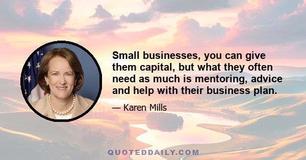 Small businesses, you can give them capital, but what they often need as much is mentoring, advice and help with their business plan.