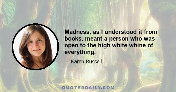 Madness, as I understood it from books, meant a person who was open to the high white whine of everything.