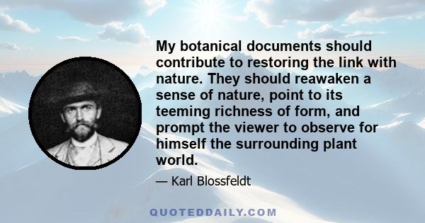 My botanical documents should contribute to restoring the link with nature. They should reawaken a sense of nature, point to its teeming richness of form, and prompt the viewer to observe for himself the surrounding