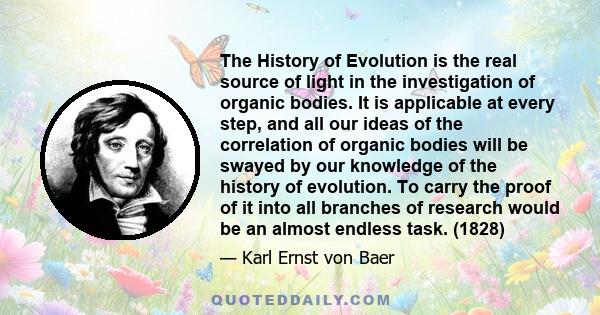 The History of Evolution is the real source of light in the investigation of organic bodies. It is applicable at every step, and all our ideas of the correlation of organic bodies will be swayed by our knowledge of the