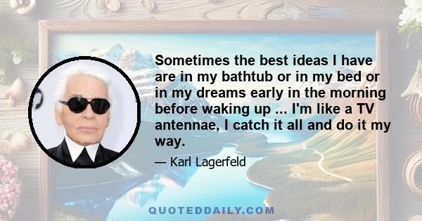 Sometimes the best ideas I have are in my bathtub or in my bed or in my dreams early in the morning before waking up ... I'm like a TV antennae, I catch it all and do it my way.