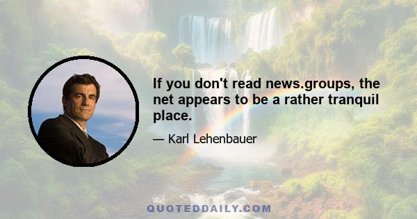 If you don't read news.groups, the net appears to be a rather tranquil place.