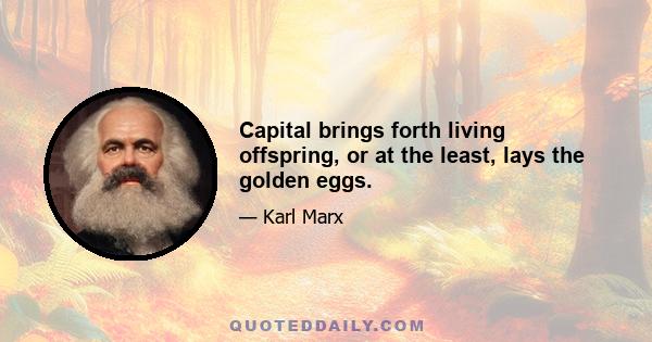 Capital brings forth living offspring, or at the least, lays the golden eggs.