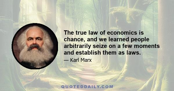 The true law of economics is chance, and we learned people arbitrarily seize on a few moments and establish them as laws.