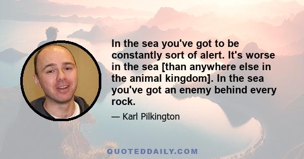 In the sea you've got to be constantly sort of alert. It's worse in the sea [than anywhere else in the animal kingdom]. In the sea you've got an enemy behind every rock.