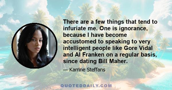 There are a few things that tend to infuriate me. One is ignorance, because I have become accustomed to speaking to very intelligent people like Gore Vidal and Al Franken on a regular basis, since dating Bill Maher.