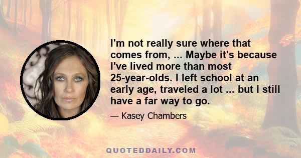 I'm not really sure where that comes from, ... Maybe it's because I've lived more than most 25-year-olds. I left school at an early age, traveled a lot ... but I still have a far way to go.