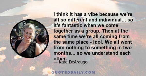 I think it has a vibe because we're all so different and individual... so it's fantastic when we come together as a group. Then at the same time we're all coming from the same place - Idol. We all went from nothing to