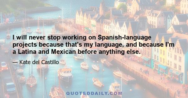 I will never stop working on Spanish-language projects because that's my language, and because I'm a Latina and Mexican before anything else.