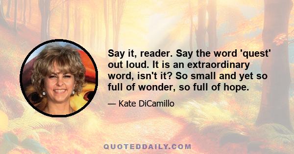 Say it, reader. Say the word 'quest' out loud. It is an extraordinary word, isn't it? So small and yet so full of wonder, so full of hope.