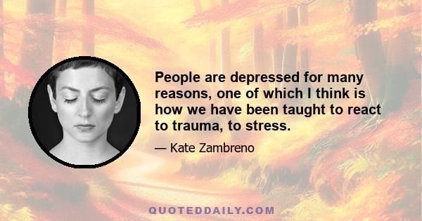 People are depressed for many reasons, one of which I think is how we have been taught to react to trauma, to stress.